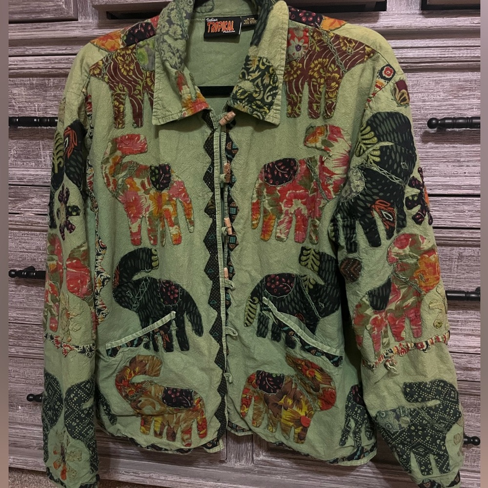 Handmade Stitched Lined Jacket Shacket Indian African Elephant 100% Cotton M
